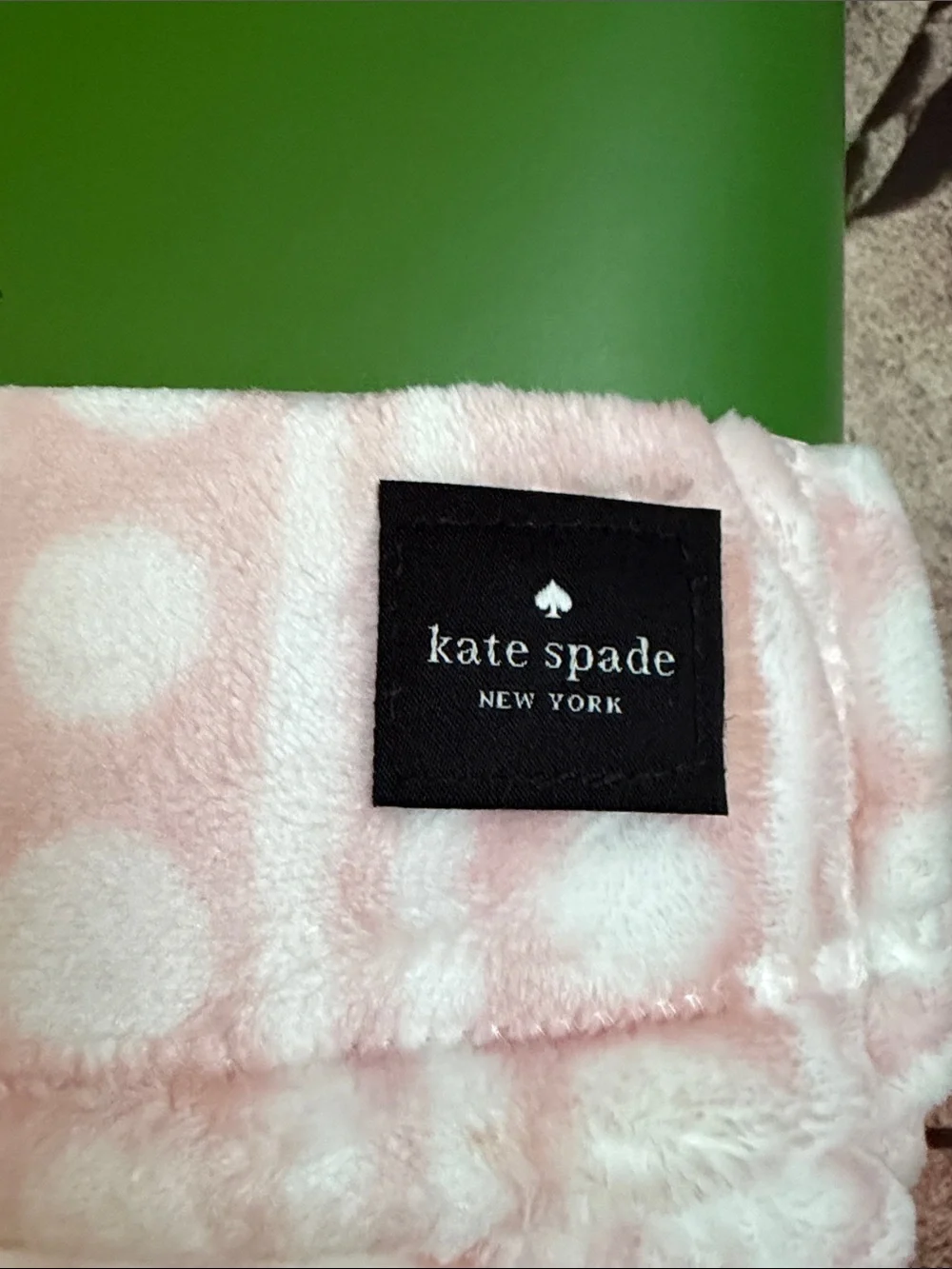 kate spade New York Pink and White Polka Stripe Plush Blanket
